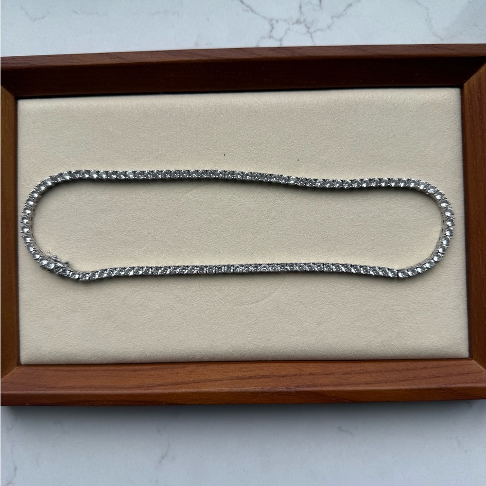 Dorsey  KATE ROUND CUT, 3.75MM LAB WHITE SAPPHIRE SILVER RIVIÈRE NECKLACE, 16 IN